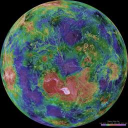 PIA00007: Hemispheric View of Venus Centered at the North Pole