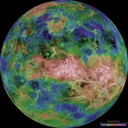 PIA00158: Hemispheric View of Venus Centered at 90 Degrees East Longitude
