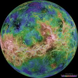 PIA00159: Hemispheric View of Venus Centered at 180° East Longitude