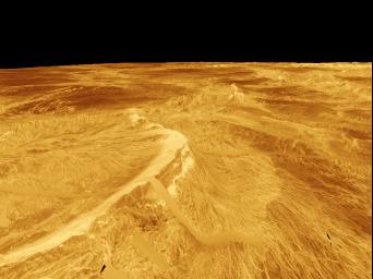 PIA00268: Venus - 3-D Perspective View of Latona Corona and Dali Chasma