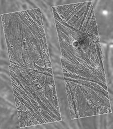 PIA00281: Ganymede - Galileo Mosaic Overlayed on Voyager Data in Uruk Sulcus Region