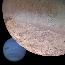 PIA00340: Montage of Neptune and Triton