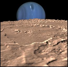 PIA00344: Neptune on Triton's Horizon