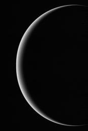 PIA00346: Color Voyager 2 Image Showing Crescent Uranus