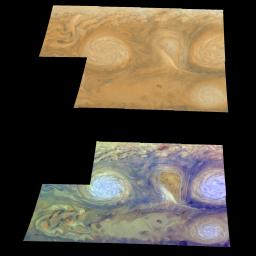 PIA00700: Jupiter's White Ovals/True and False Color
