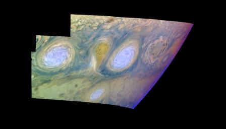 PIA00857: Jupiter's Long-lived White Ovals in False Color (Time Set 4)