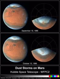 PIA01251: Springtime Dust Storm Swirls at Martian North Pole