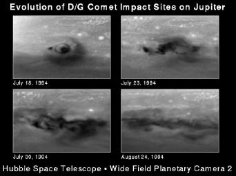 PIA01265: Month-long Evolution of the D/G Jupiter Impact Sites from Comet P/Shoemaker-Levy 9