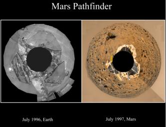PIA01550: Pathfinder Landers - In Test and On Mars