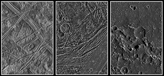 PIA01656: Europa, Ganymede, and Callisto: Surface Comparison at High Spatial Resolution