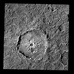 PIA01657: Crater Tindr on Callisto - an Oblique Impact?