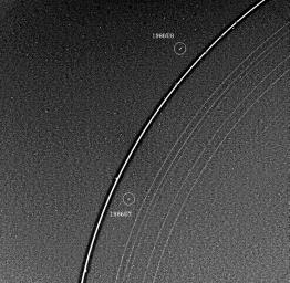 PIA01976: Uranus Rings and Two Moons