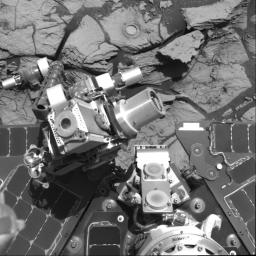 PIA02156: Opportunity's Arm in 'Hover-Stow' Position
