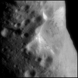 PIA02484: Oblique View of Eros' Crater