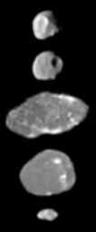PIA02530: Jupiter Small Satellite Montage