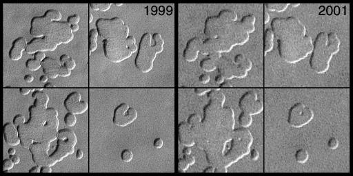 PIA03179: MOC Observes Changes in the South Polar Cap: Evidence for Recent Climate Change on Mars