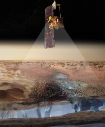 PIA03804: Artist's View of Odyssey Detecting Ice (Artist Concept)