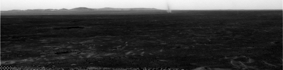PIA04157: Sol 568 Dust Devil in Gusev, Unenhanced