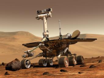 PIA04413: Artist's Concept of Rover on Mars