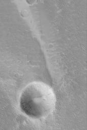 PIA05342: Wind Streak and Crater