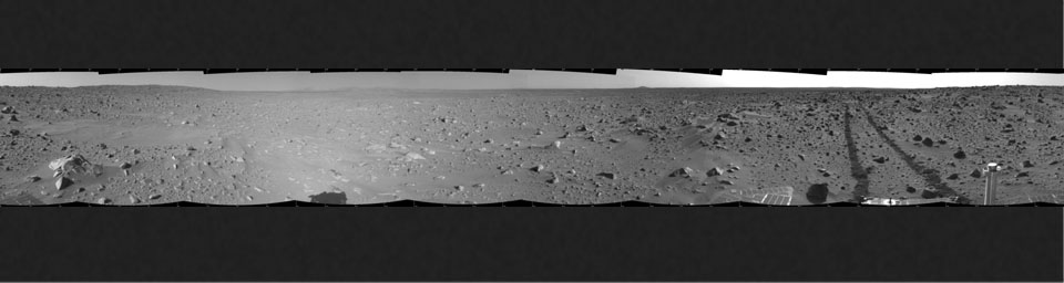 PIA05764: Spirit's View on Sol 93 (cylindrical)
