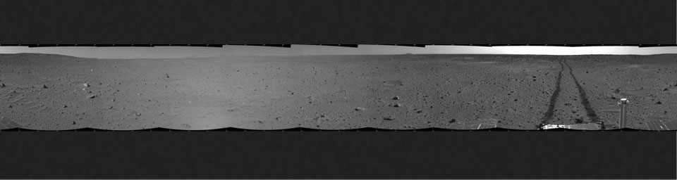 PIA05770: Spirit's View on Sol 100 (cylindrical)