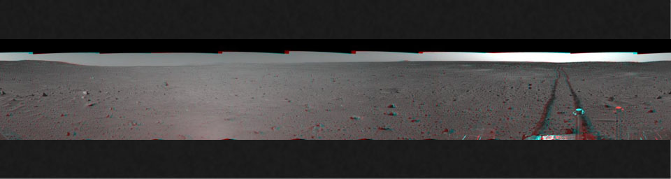 PIA05771: Spirit's View on Sol 100 (3-D)