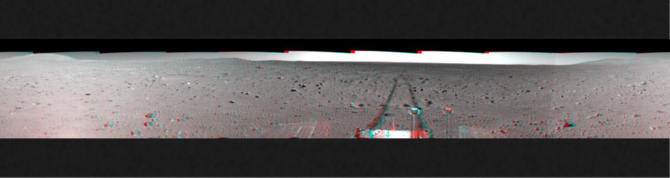 PIA06053: Spirit Tracks on Mars, Sol 151 (3-D)