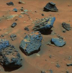 PIA06101: Gusev Rocks Solidified from Lava (False Color)