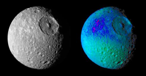 PIA06257: Mimas Showing False Colors #1