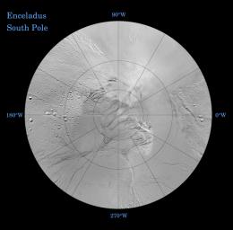 PIA07720: Enceladus: North and South (Southern Polar Projection)