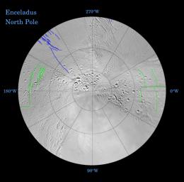 PIA07721: Enceladus: Global Patterns of Fracture (Northern Polar Projection)