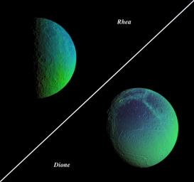 PIA07769: Color Variation Across Rhea and Dione
