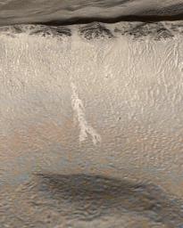 PIA09028: New Gully Deposit in a Crater in the Centauri Montes Region