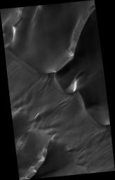 PIA09363: Channels on Dunes in Russell Crater