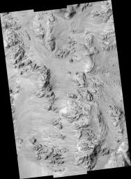 PIA09399: Alluvial Fans in Mojave Crater: Did It Rain on Mars?