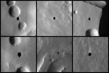 PIA09929: Seven Possible Cave Skylights on Mars