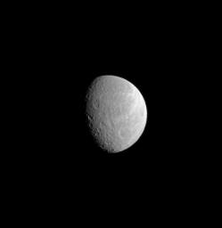 PIA10586: Ancient Crater on Wispy Rhea
