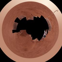 PIA11006: Full-Circle Color Panorama of Phoenix Landing Site on Northern Mars, Polar Projection