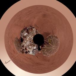 PIA11723: Phoenix Lander on Mars with Surrounding Terrain, Polar Projection