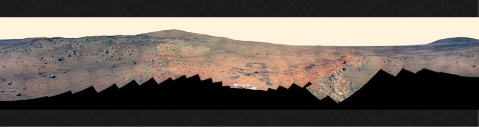 PIA11745: Full-Circle 'Bonestell' Panorama from Spirit (False Color)