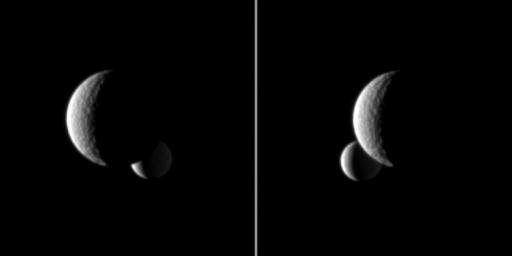 PIA12523: Enceladus Behind Tethys