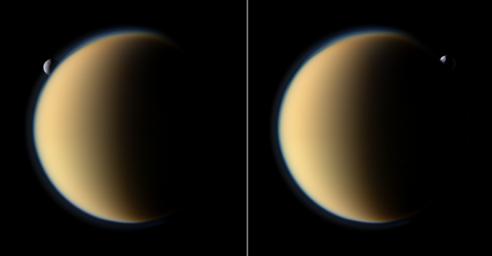 PIA12528: Tethys Slips Behind Titan