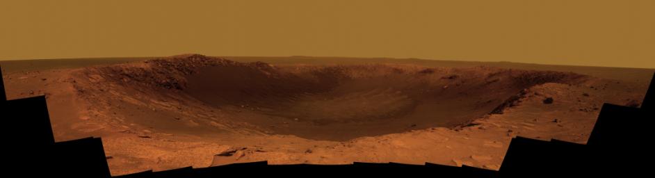 PIA13794: Color Panorama of 'Santa Maria' Crater for Opportunity's Anniversary