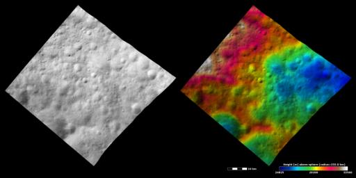 PIA15125: Topography and Albedo Image of Ancient Terrain with Ruined Crater