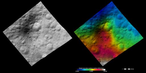 PIA15385: Brightness and Topography Images of a Dark Hill