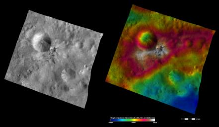 PIA15770: Apparent Brightness and Topography Images of Aelia Crater
