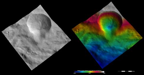PIA15771: Apparent Brightness and Topography Images of Aquilia Crater