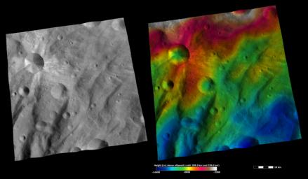 PIA15797: Apparent Brightness and Topography Images of Canuleia Crater
