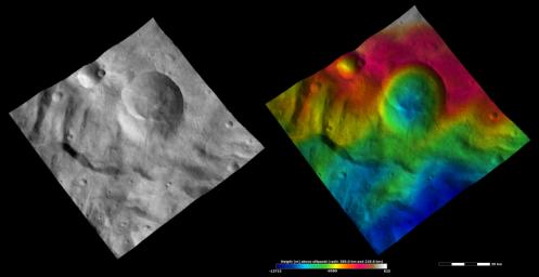 PIA15826: Apparent Brightness and Topography Images of Eusebia Crater